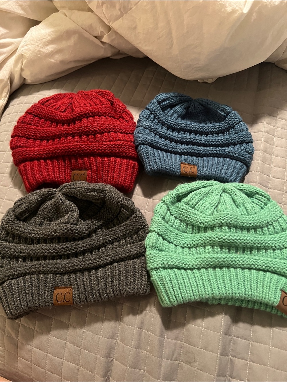 C.C Beanie Set - Red, Blue, Gray, Mint Green